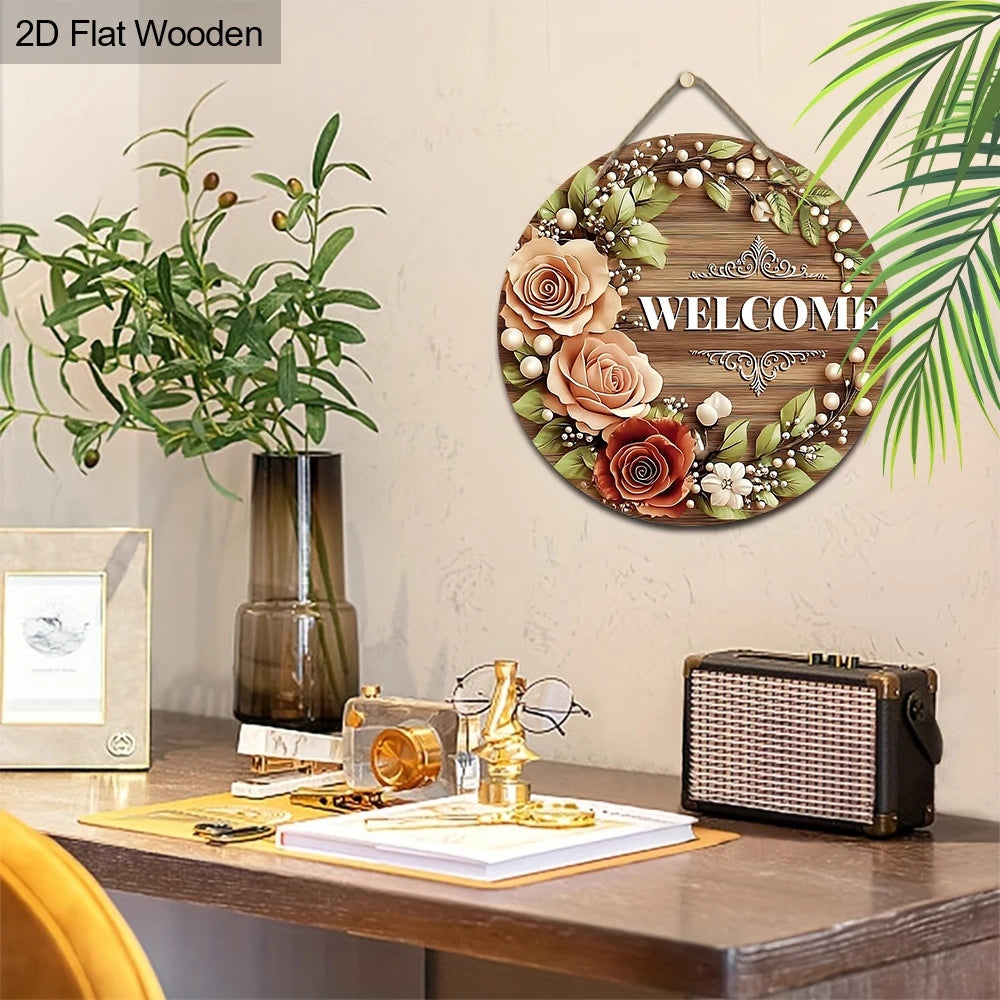 Disco Decorativo de Madera Corona de Rosas 8 Pulgadas