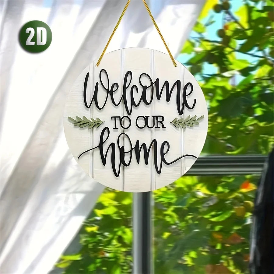 Letrero Rústico de Madera Welcome - Decoración de Pared Redonda