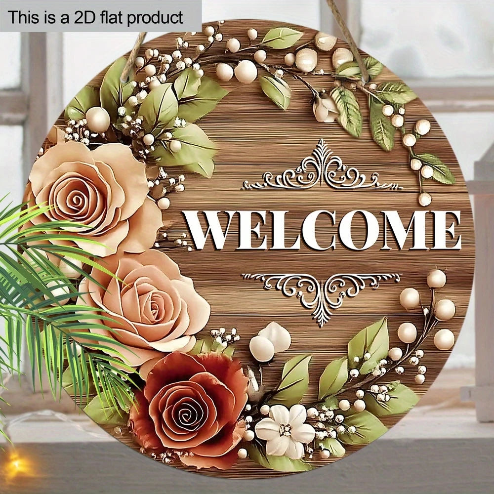 Disco Decorativo de Madera Corona de Rosas 8 Pulgadas