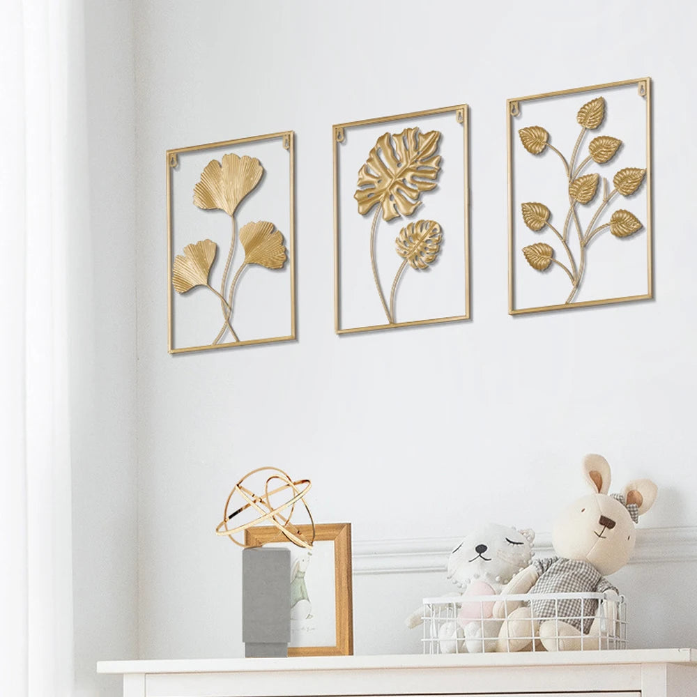 Decoración de Pared Metálica - Hojas de Metal Estilo Nórdico