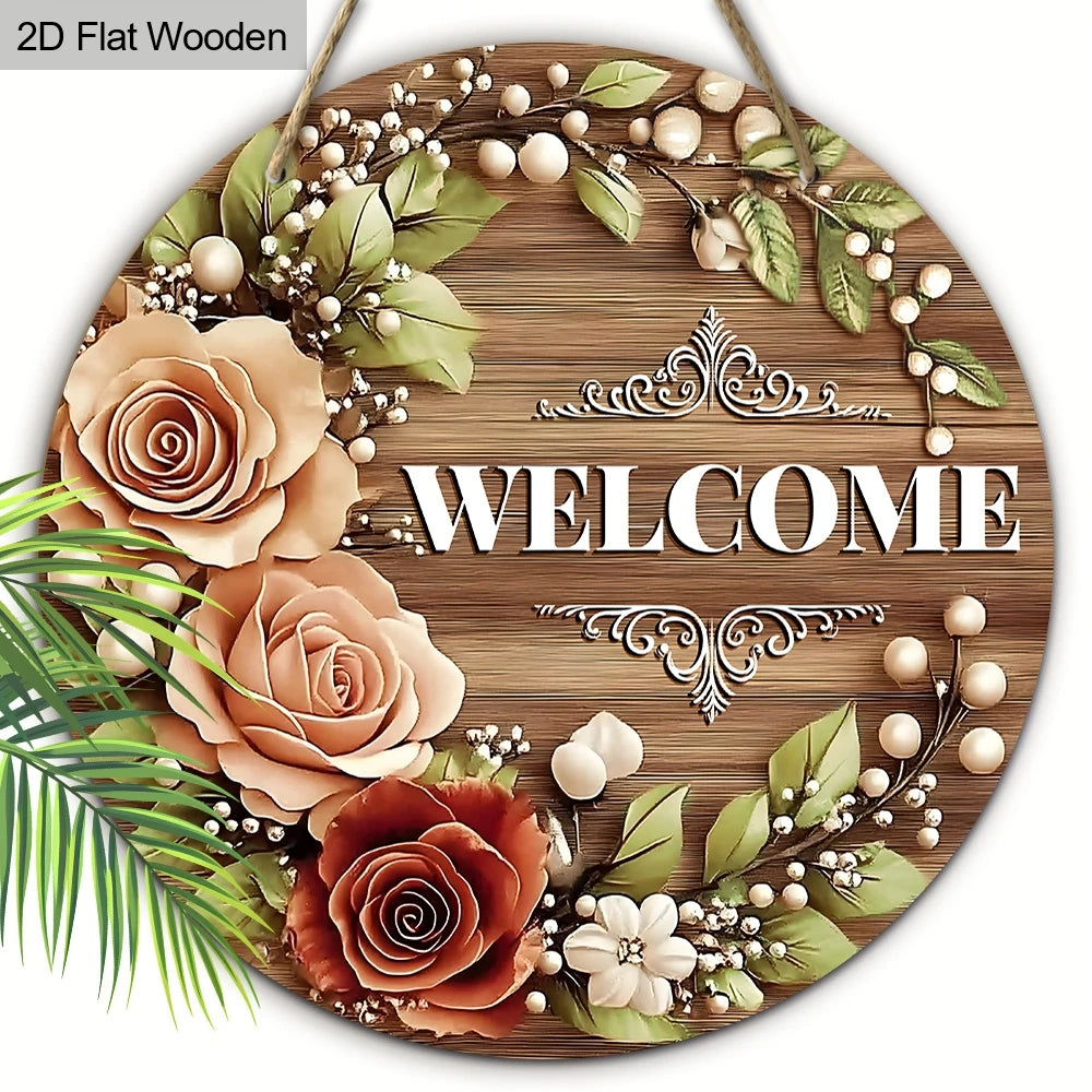 Disco Decorativo de Madera Corona de Rosas 8 Pulgadas