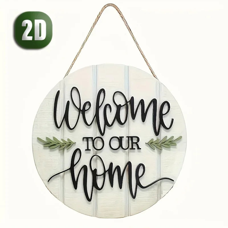 Letrero Rústico de Madera Welcome - Decoración de Pared Redonda