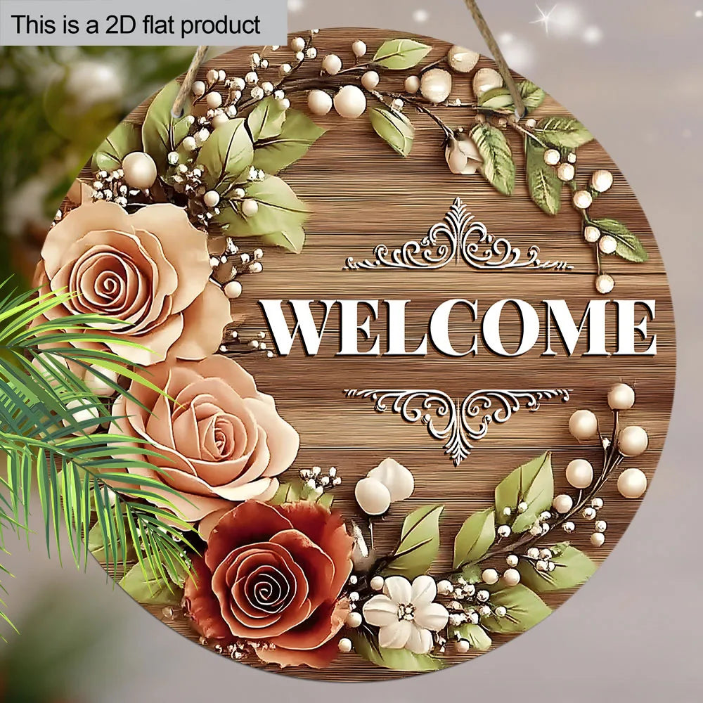 Disco Decorativo de Madera Corona de Rosas 8 Pulgadas