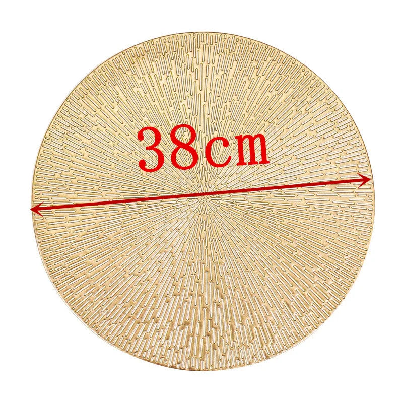 4PCS Vinyl Placemats 15inch Round,Gold color PVC table mats,Waterproof Oilproof Heat Resistant Table Place Mats