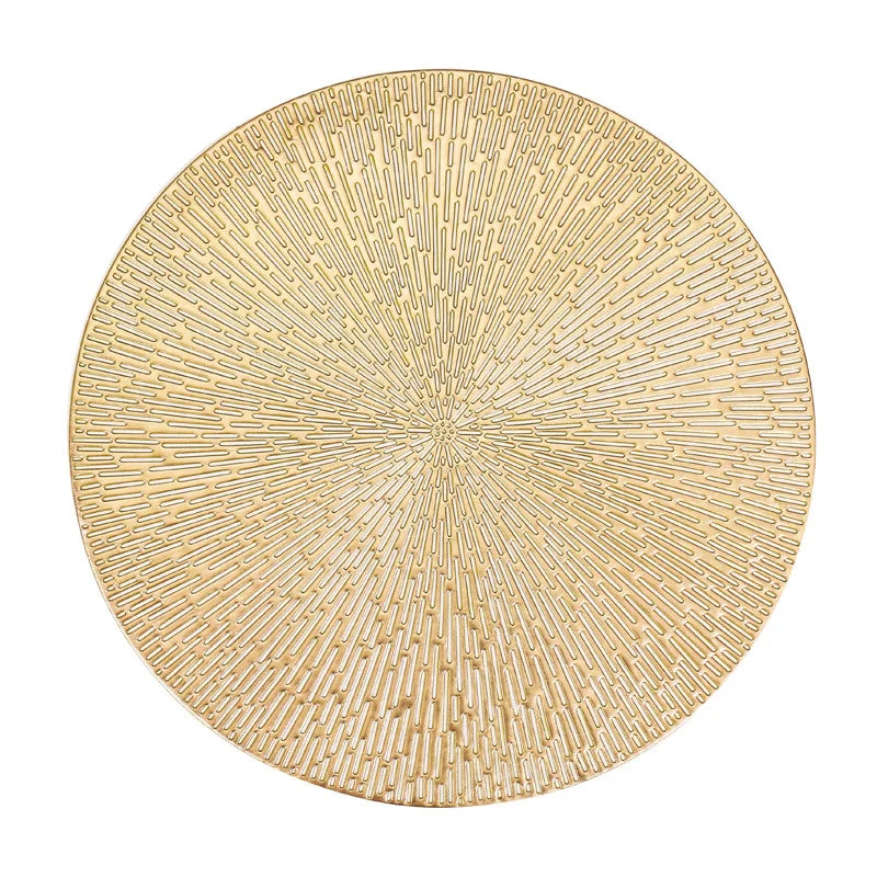 4PCS Vinyl Placemats 15inch Round,Gold color PVC table mats,Waterproof Oilproof Heat Resistant Table Place Mats