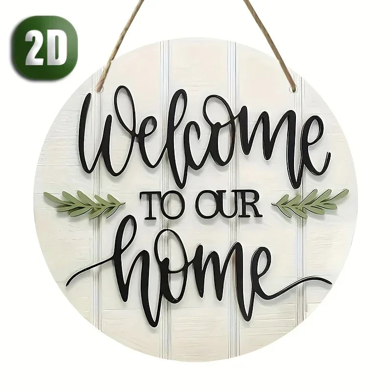 Letrero Rústico de Madera Welcome - Decoración de Pared Redonda