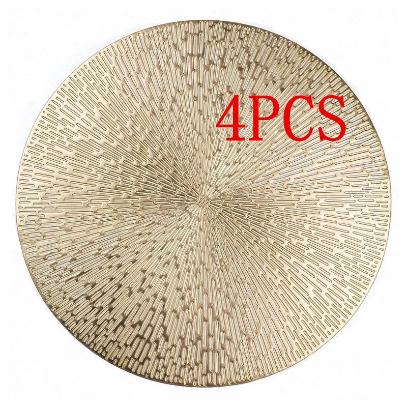 4PCS Vinyl Placemats 15inch Round,Gold color PVC table mats,Waterproof Oilproof Heat Resistant Table Place Mats