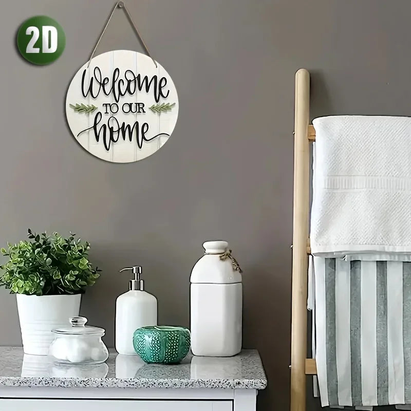 Letrero Rústico de Madera Welcome - Decoración de Pared Redonda