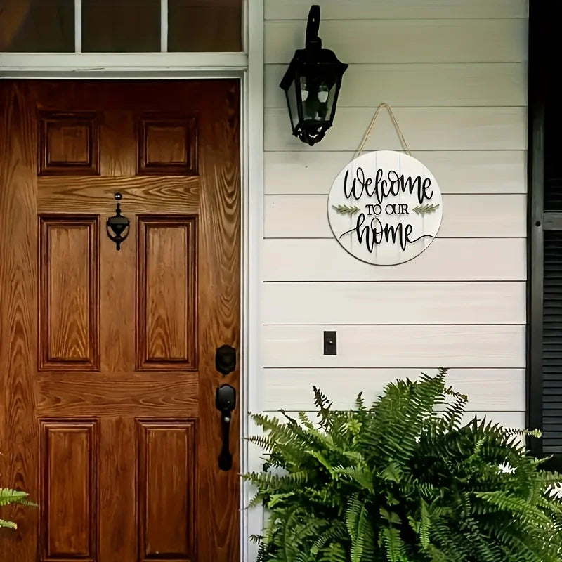 Letrero Rústico de Madera Welcome - Decoración de Pared Redonda