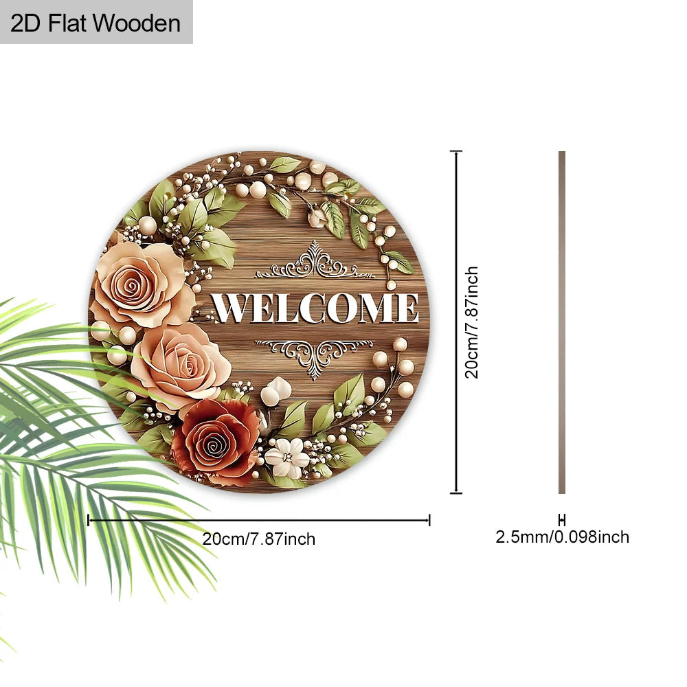 Disco Decorativo de Madera Corona de Rosas 8 Pulgadas